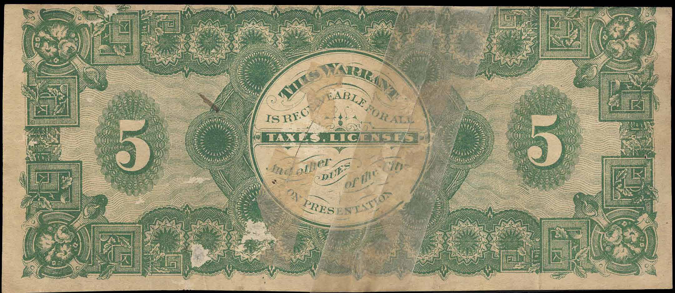 $5 G-1298.05 T3 City Chattanooga 1875 back